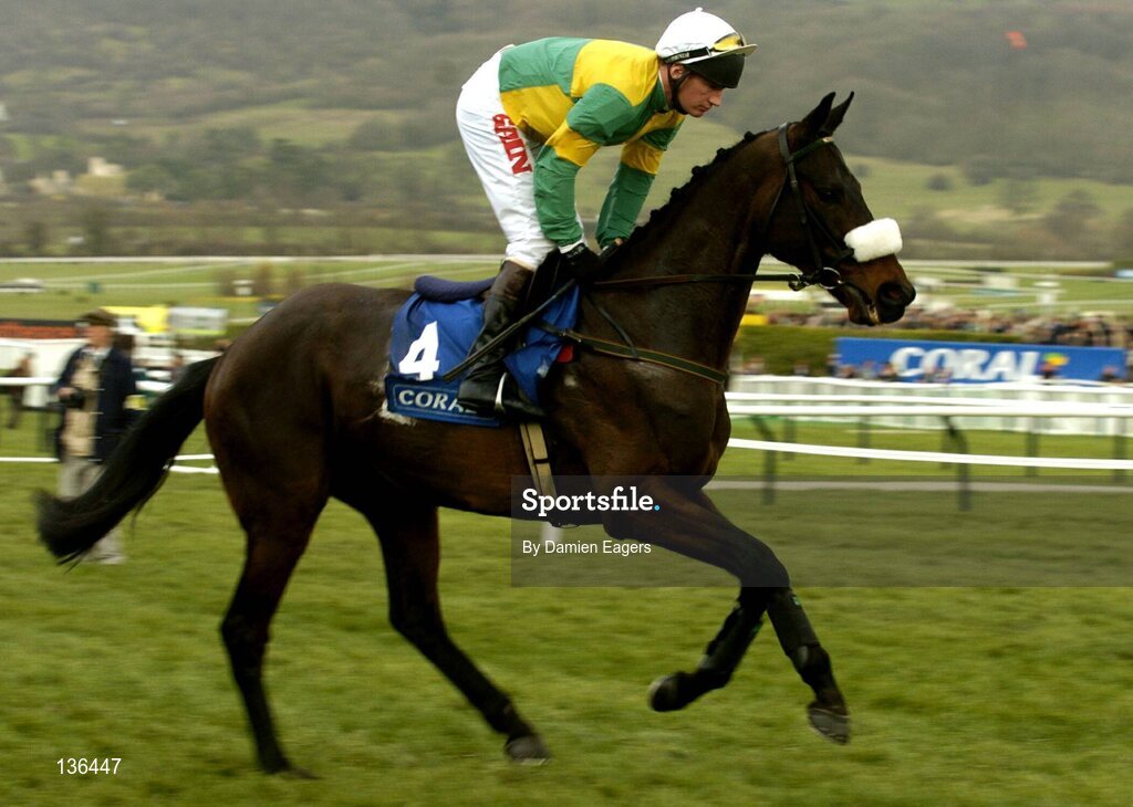 17 March 2004; Rosaker, with Paul Carberry up, canters to the start for the Coral Cup, Cheltenham Festival, Prestbury Park, Cheltenham, England. Horse Racing. Picture credit; Damien Eagers / SPORTSFILE *EDI*