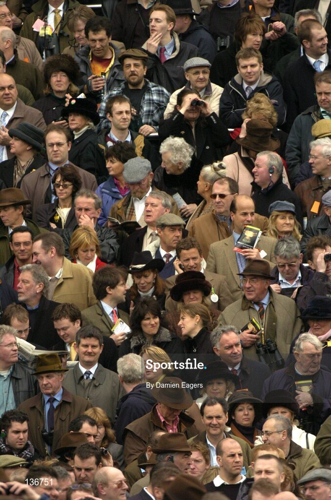 18 March 2004; Racing supporters prior to the start of the JCB Triumph Hurdle Race, Cheltenham Festival, Prestbury Park, Cheltenham, England. Horse Racing. Picture credit; Damien Eagers / SPORTSFILE *EDI*