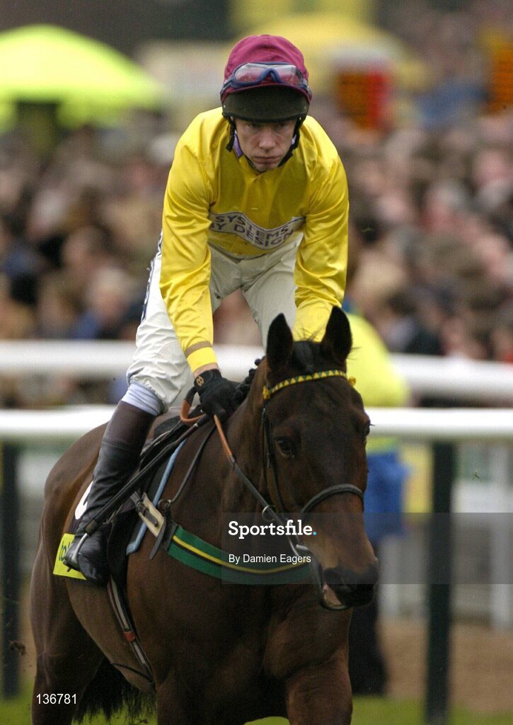 18 March 2004; Irish Hussar, with Mick Fitzgerald up, canters to the start for the totesport Cheltenham Gold Cup Steeple Chase, Cheltenham Festival, Prestbury Park, Cheltenham, England. Horse Racing. Picture credit; Damien Eagers / SPORTSFILE *EDI*
