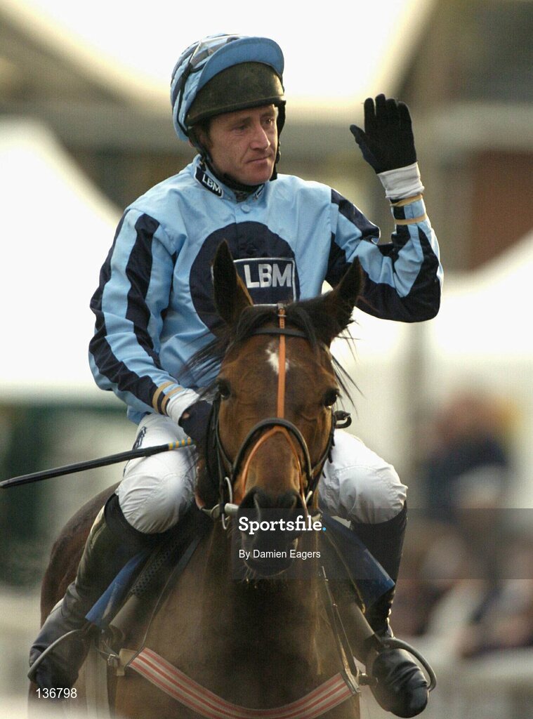 18 March 2004; Our Armageddon, with Larry McGrath up, after winning the Cathcart Challenge Cup Steeple Chase, Cheltenham Festival, Prestbury Park, Cheltenham, England. Horse Racing. Picture credit; Damien Eagers / SPORTSFILE *EDI*