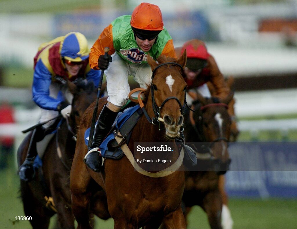 17 March 2004; Tikram, with Timmy Murphy up, on the way to win the 54th Year of the Mildmay of flete Challenge Cup Handicap Steeple Chase, Cheltenham Festival, Prestbury Park, Cheltenham, England. Horse Racing. Picture credit; Damien Eagers / SPORTSFILE *EDI*