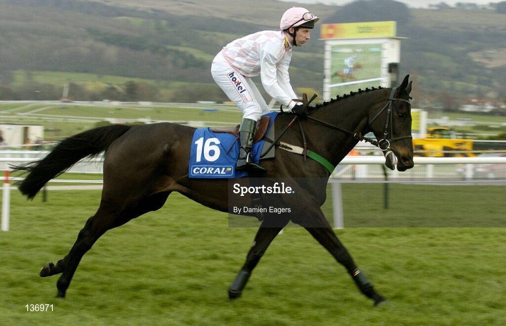 17 March 2004; Inca Trail, with Jim Culloty up, canters to the start for the Coral Cup, Cheltenham Festival, Prestbury Park, Cheltenham, England. Horse Racing. Picture credit; Damien Eagers / SPORTSFILE *EDI*