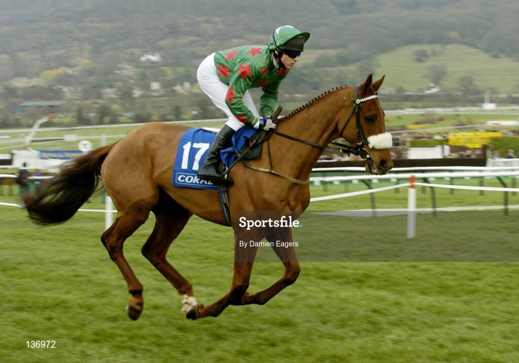 17 March 2004; Dromlease Express, with Shea Barry up, canters to the start for the Coral Cup, Cheltenham Festival, Prestbury Park, Cheltenham, England. Horse Racing. Picture credit; Damien Eagers / SPORTSFILE *EDI*