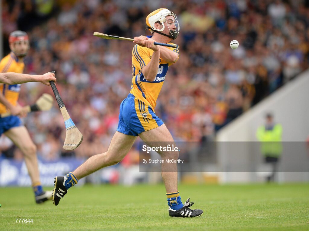 28 July 2013; Conor McGrath, Clare, shoots to score his side's first goal. GAA Hurling All-Ireland Senior Championship, Quarter-Final, Galway v Clare, Semple Stadium, Thurles, Co. Tipperary. Picture credit: Stephen McCarthy / SPORTSFILE