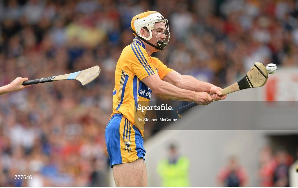 28 July 2013; Conor McGrath, Clare, shoots to score his side's first goal. GAA Hurling All-Ireland Senior Championship, Quarter-Final, Galway v Clare, Semple Stadium, Thurles, Co. Tipperary. Picture credit: Stephen McCarthy / SPORTSFILE