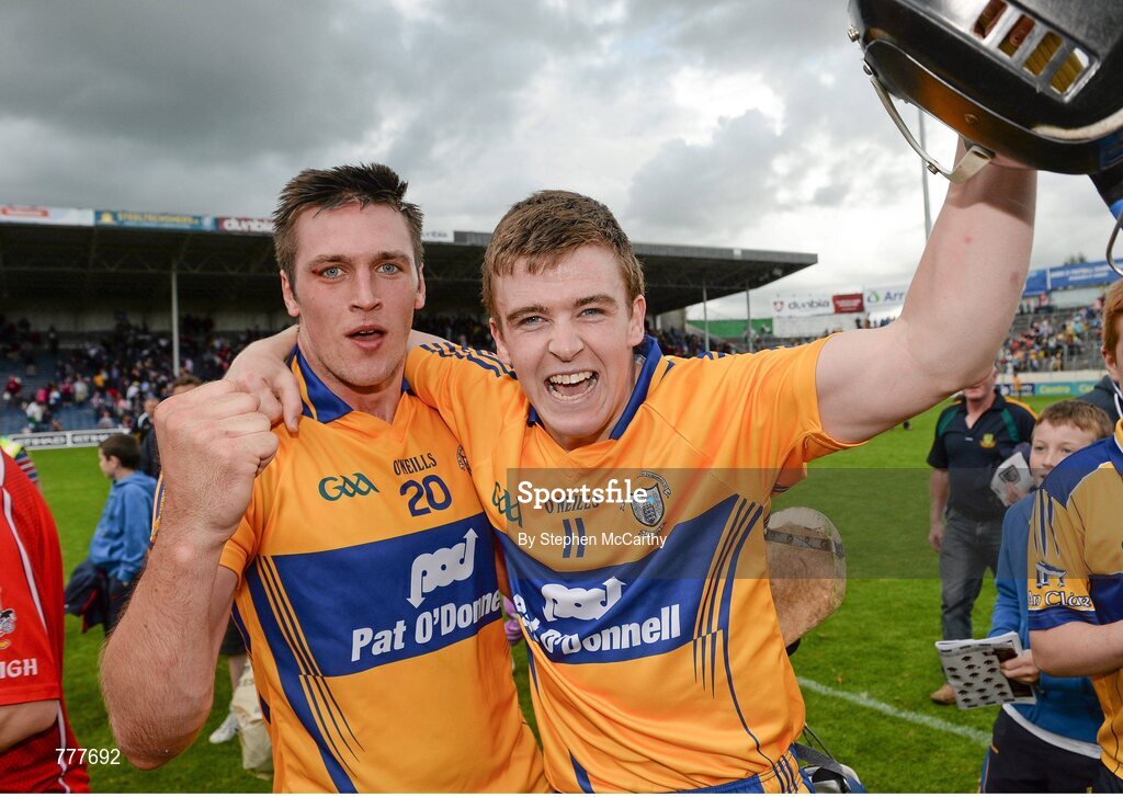 28 July 2013; Tony Kelly, right, and Conor Ryan, Clare, celebrate following their side's victory. GAA Hurling All-Ireland Senior Championship, Quarter-Final, Galway v Clare, Semple Stadium, Thurles, Co. Tipperary. Picture credit: Stephen McCarthy / SPORTSFILE