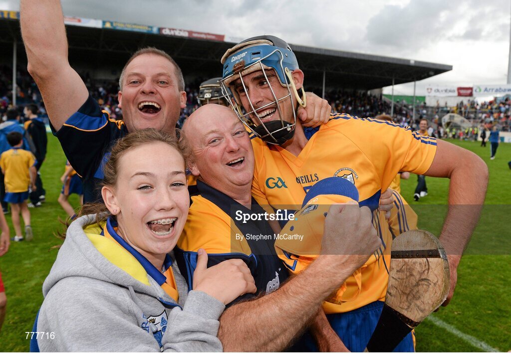 28 July 2013; Brendan Bugler, Clare, celebrates with supporters following their side's victory. GAA Hurling All-Ireland Senior Championship, Quarter-Final, Galway v Clare, Semple Stadium, Thurles, Co. Tipperary. Picture credit: Stephen McCarthy / SPORTSFILE
