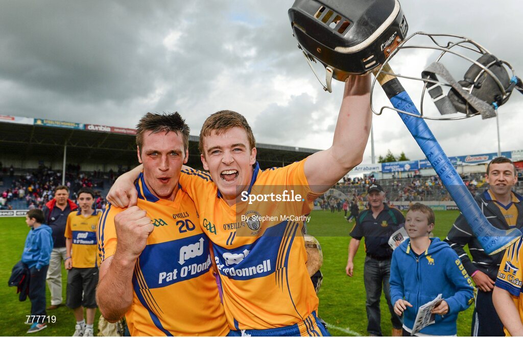 28 July 2013; Tony Kelly, right, and Conor Ryan, Clare, celebrate following their side's victory. GAA Hurling All-Ireland Senior Championship, Quarter-Final, Galway v Clare, Semple Stadium, Thurles, Co. Tipperary. Picture credit: Stephen McCarthy / SPORTSFILE