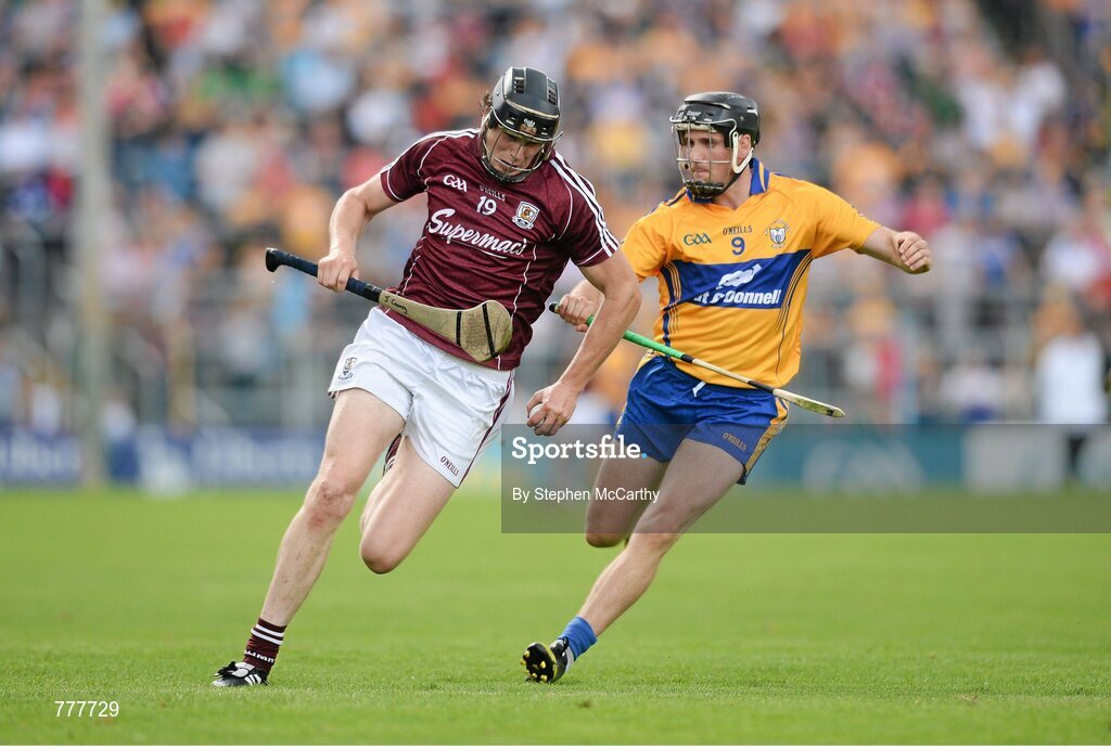 28 July 2013; Joseph Cooney, Galway, in action against Colin Ryan, Clare. GAA Hurling All-Ireland Senior Championship, Quarter-Final, Galway v Clare, Semple Stadium, Thurles, Co. Tipperary. Picture credit: Stephen McCarthy / SPORTSFILE