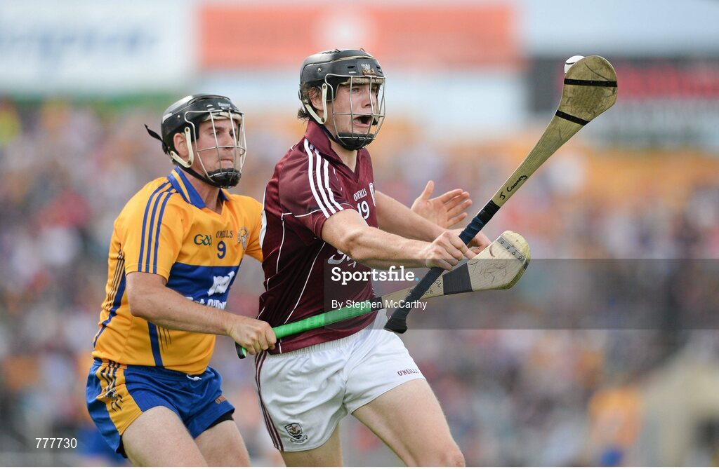 28 July 2013; Joseph Cooney, Galway, in action against Colin Ryan, Clare. GAA Hurling All-Ireland Senior Championship, Quarter-Final, Galway v Clare, Semple Stadium, Thurles, Co. Tipperary. Picture credit: Stephen McCarthy / SPORTSFILE