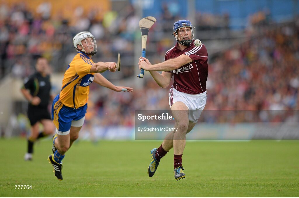 28 July 2013; Cyril Donnellan, Galway, in action against Patrick O'Connor, Clare. GAA Hurling All-Ireland Senior Championship, Quarter-Final, Galway v Clare, Semple Stadium, Thurles, Co. Tipperary. Picture credit: Stephen McCarthy / SPORTSFILE