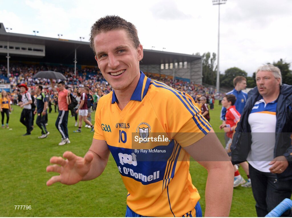 28 July 2013; Clare's John Conlon celebrates after the game. GAA Hurling All-Ireland Senior Championship, Quarter-Final, Galway v Clare, Semple Stadium, Thurles, Co. Tipperary. Picture credit: Ray McManus / SPORTSFILE