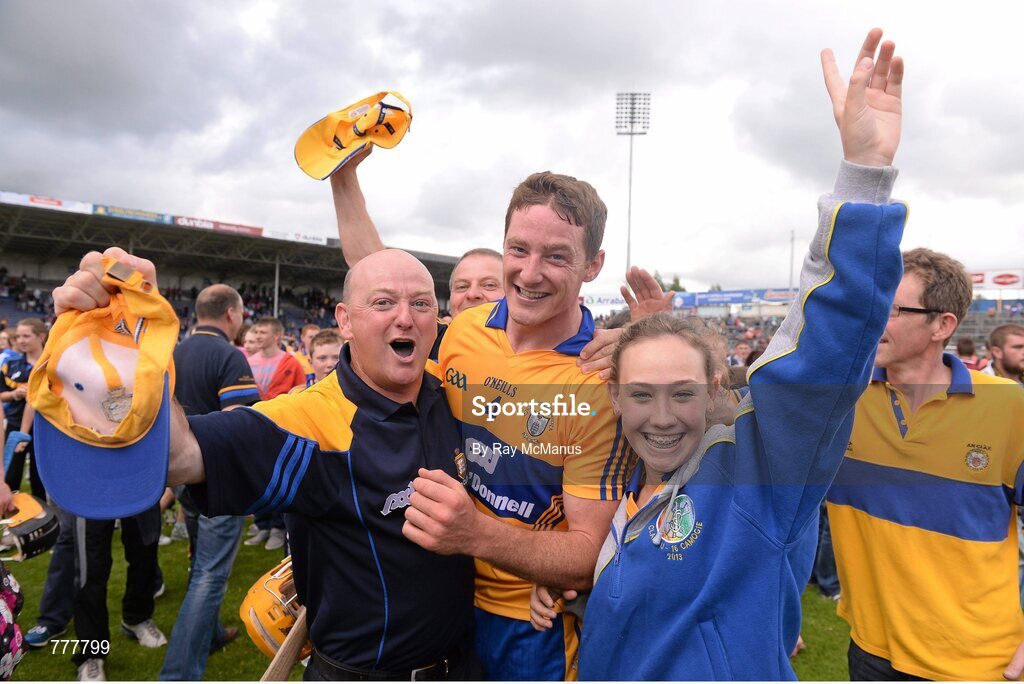 28 July 2013; Clare's Cian Dillon celebrates with supporters after the game. GAA Hurling All-Ireland Senior Championship, Quarter-Final, Galway v Clare, Semple Stadium, Thurles, Co. Tipperary. Picture credit: Ray McManus / SPORTSFILE