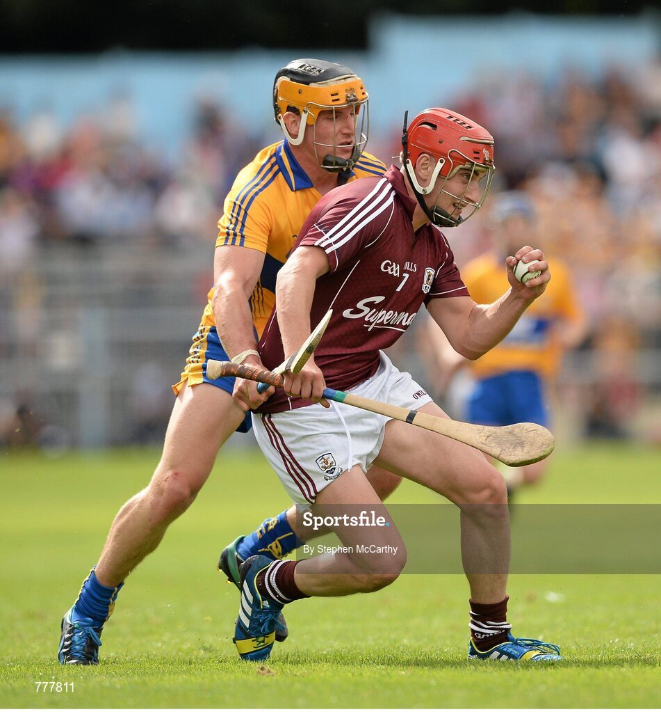 28 July 2013; Jason Grealish, Galway, in action against John Conlon, Clare. GAA Hurling All-Ireland Senior Championship, Quarter-Final, Galway v Clare, Semple Stadium, Thurles, Co. Tipperary. Picture credit: Stephen McCarthy / SPORTSFILE