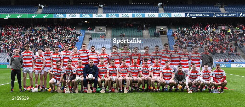 5 February 2022; The Ballygiblin squad before the AIB GAA Hurling All-Ireland Junior Club Championship Final match between Ballygiblin, Cork, and Mooncoin, Kilkenny, at Croke Park in Dublin. Photo by Piaras Ó Mídheach/Sportsfile