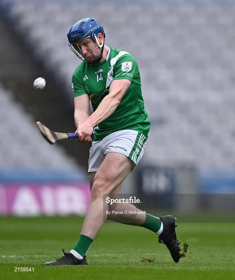 5 February 2022; Patrick Walsh of Mooncoin takes a free during the AIB GAA Hurling All-Ireland Junior Club Championship Final match between Ballygiblin, Cork, and Mooncoin, Kilkenny, at Croke Park in Dublin. Photo by Piaras Ó Mídheach/Sportsfile