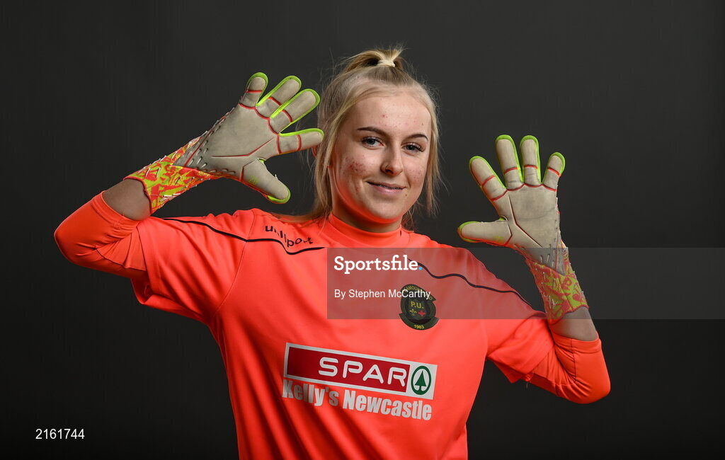8 February 2022; Goalkeeper Summer Lawless during a Peamount United squad portrait session at PRL Park in Greenogue, Dublin. Photo by Stephen McCarthy/Sportsfile