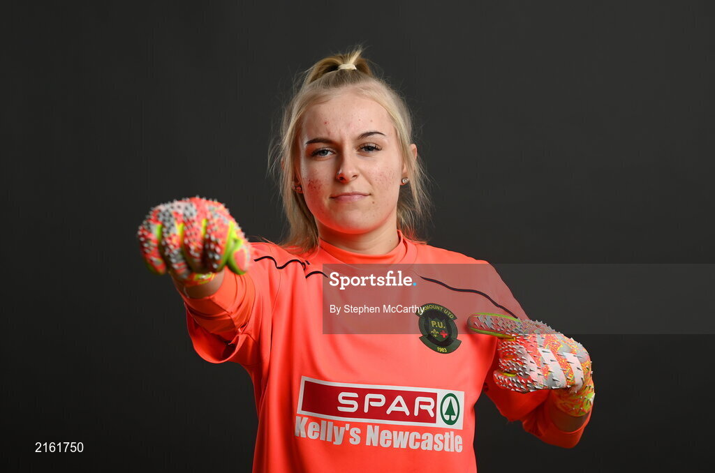 8 February 2022; Goalkeeper Summer Lawless during a Peamount United squad portrait session at PRL Park in Greenogue, Dublin. Photo by Stephen McCarthy/Sportsfile
