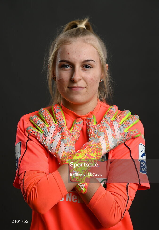 8 February 2022; Goalkeeper Summer Lawless during a Peamount United squad portrait session at PRL Park in Greenogue, Dublin. Photo by Stephen McCarthy/Sportsfile