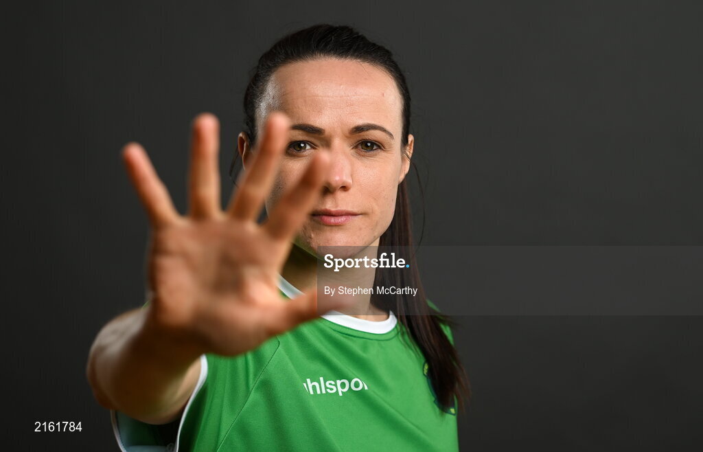 8 February 2022; Áine O'Gorman during a Peamount United squad portrait session at PRL Park in Greenogue, Dublin. Photo by Stephen McCarthy/Sportsfile