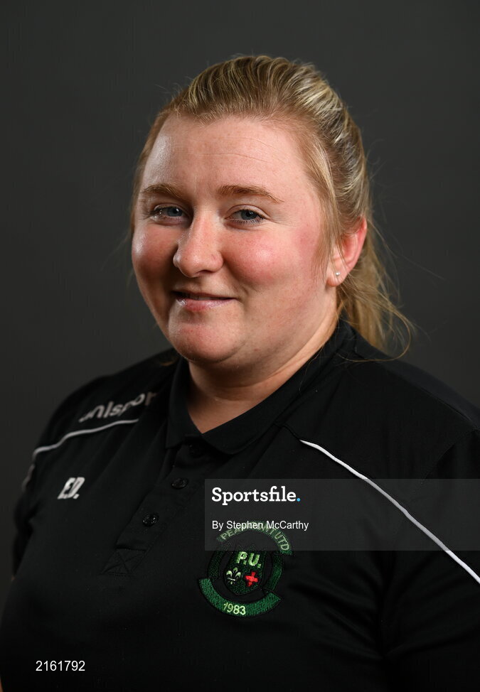 8 February 2022; Coach Emma Donohoe during a Peamount United squad portrait session at PRL Park in Greenogue, Dublin. Photo by Stephen McCarthy/Sportsfile
