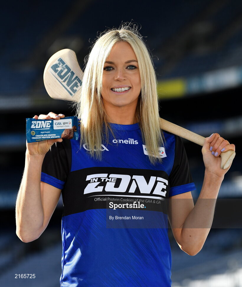 14 February 2022; An exciting new Irish protein cookies brand will hit shelves this month, endorsed by the GAA and GPA. East Coast Bakehouse have announced the launch of a new Irish Protein brand called In the Zone, created in partnership with the GAA and GPA as The Official Players Choice. The new range comprises of 4 tasty variants, two high protein low sugar cookies – Soft Bake Double Chocolate flavour and Soft Bake Cookies & Cream flavour, both with 20g of protein, as well as two high protein biscuits with 10g of protein – Crunchy Double Chocolate flavour and Crunchy Salted Caramel flavour. In attendance at the In the Zone – The Official Protein Cookies & Biscuits of the GAA & GPA Launch event at Croke Park in Dublin is Sarah Dervan of Galway. Photo by Brendan Moran/Sportsfile