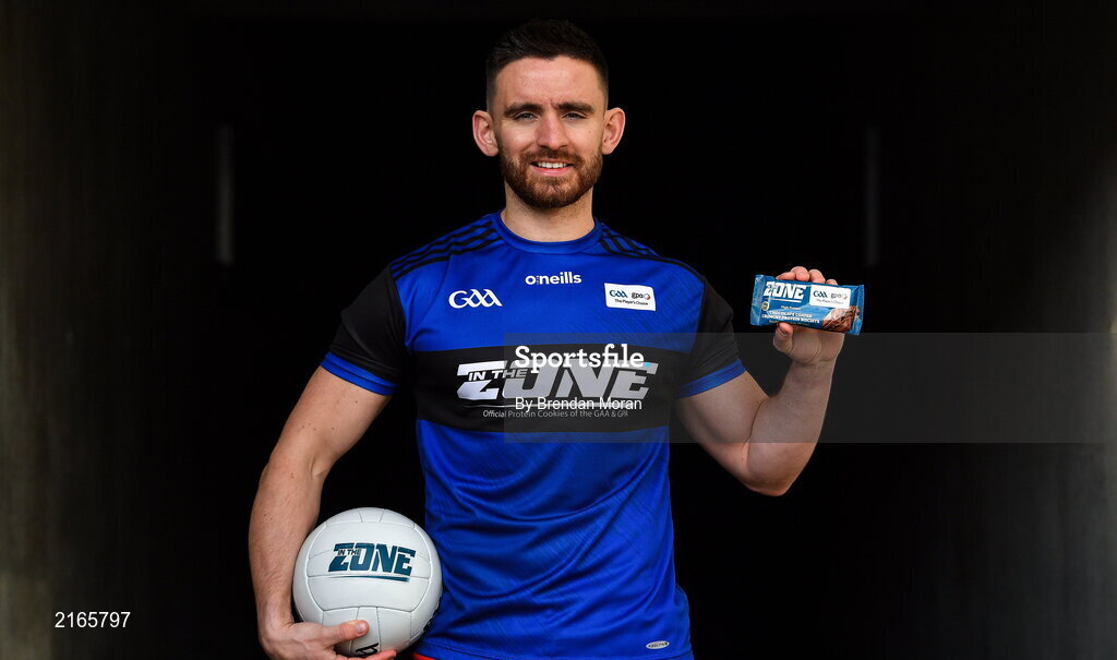 14 February 2022; An exciting new Irish protein cookies brand will hit shelves this month, endorsed by the GAA and GPA. East Coast Bakehouse have announced the launch of a new Irish Protein brand called In the Zone, created in partnership with the GAA and GPA as The Official Players Choice. The new range comprises of 4 tasty variants, two high protein low sugar cookies – Soft Bake Double Chocolate flavour and Soft Bake Cookies & Cream flavour, both with 20g of protein, as well as two high protein biscuits with 10g of protein – Crunchy Double Chocolate flavour and Crunchy Salted Caramel flavour. In attendance at the In the Zone – The Official Protein Cookies & Biscuits of the GAA & GPA Launch event at Croke Park in Dublin is Padraig Hampsey of Tyrone. Photo by Brendan Moran/Sportsfile