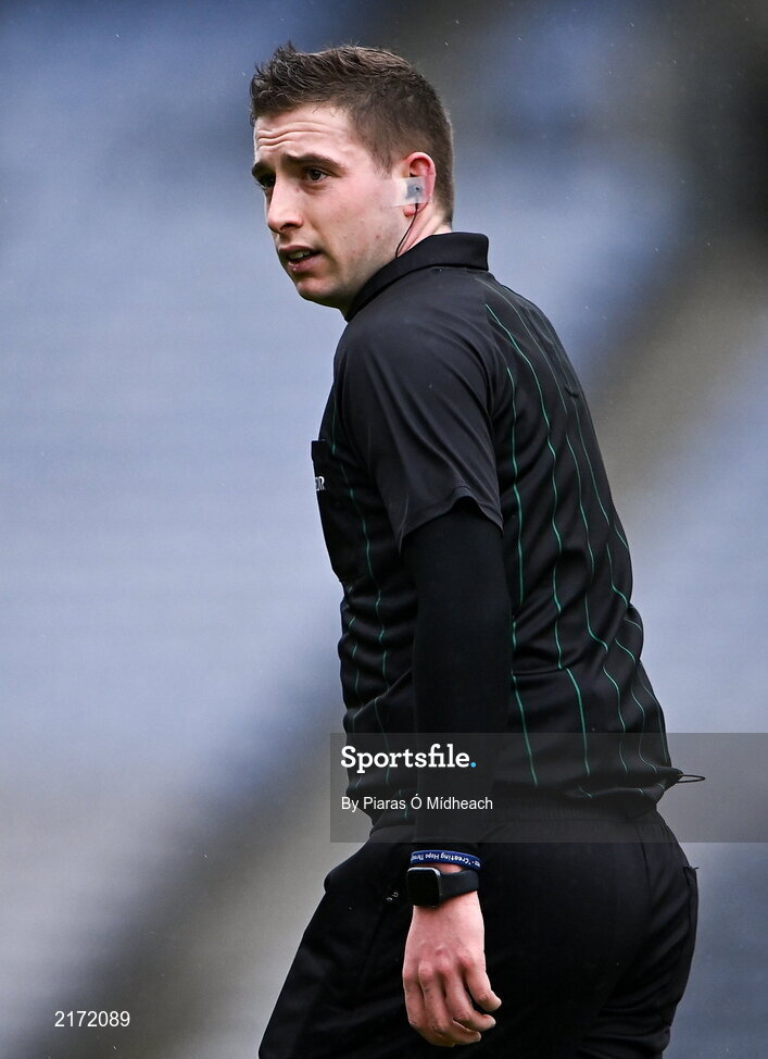 5 February 2022; Referee Brian Keon during the AIB GAA Hurling All-Ireland Junior Club Championship Final match between Ballygiblin, Cork, and Mooncoin, Kilkenny, at Croke Park in Dublin. Photo by Piaras Ó Mídheach/Sportsfile