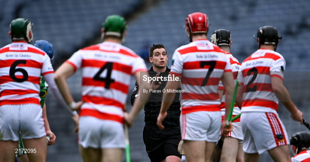 5 February 2022; Referee Brian Keon during the AIB GAA Hurling All-Ireland Junior Club Championship Final match between Ballygiblin, Cork, and Mooncoin, Kilkenny, at Croke Park in Dublin. Photo by Piaras Ó Mídheach/Sportsfile