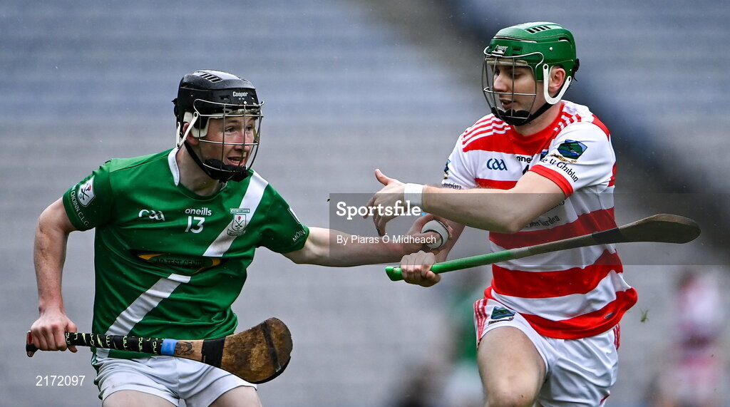 5 February 2022; Adam Croke of Mooncoin in action against James Mullins of Ballygiblin during the AIB GAA Hurling All-Ireland Junior Club Championship Final match between Ballygiblin, Cork, and Mooncoin, Kilkenny, at Croke Park in Dublin. Photo by Piaras Ó Mídheach/Sportsfile