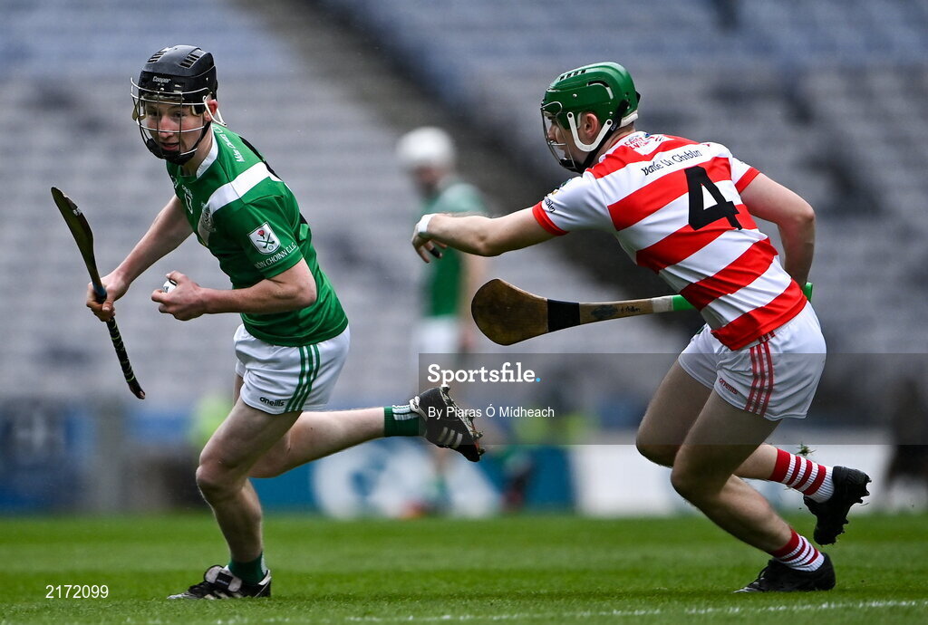 5 February 2022; Adam Croke of Mooncoin in action against James Mullins of Ballygiblin during the AIB GAA Hurling All-Ireland Junior Club Championship Final match between Ballygiblin, Cork, and Mooncoin, Kilkenny, at Croke Park in Dublin. Photo by Piaras Ó Mídheach/Sportsfile
