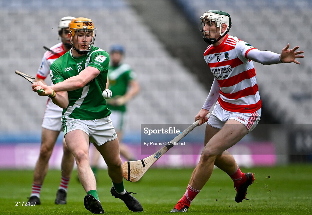 5 February 2022; Seán O'Dwyer of Mooncoin in action against Mark Keane of Ballygiblin during the AIB GAA Hurling All-Ireland Junior Club Championship Final match between Ballygiblin, Cork, and Mooncoin, Kilkenny, at Croke Park in Dublin. Photo by Piaras Ó Mídheach/Sportsfile