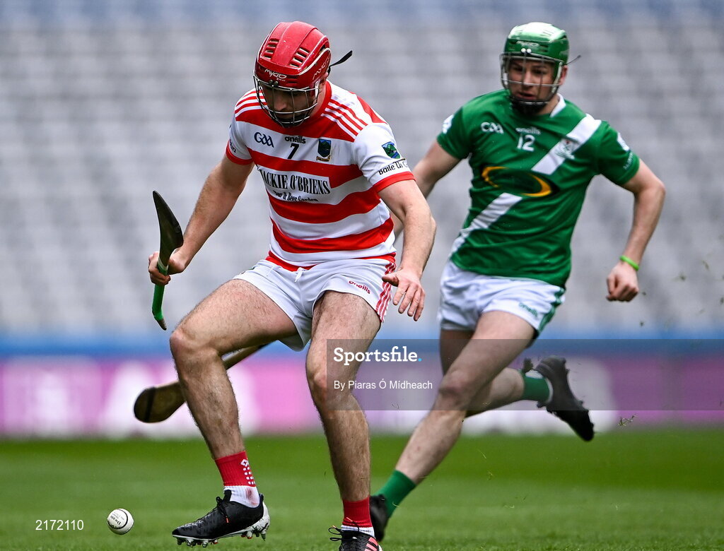 5 February 2022; Michael Lewis of Ballygiblin in action against Kevin Crowley of Mooncoin during the AIB GAA Hurling All-Ireland Junior Club Championship Final match between Ballygiblin, Cork, and Mooncoin, Kilkenny, at Croke Park in Dublin. Photo by Piaras Ó Mídheach/Sportsfile
