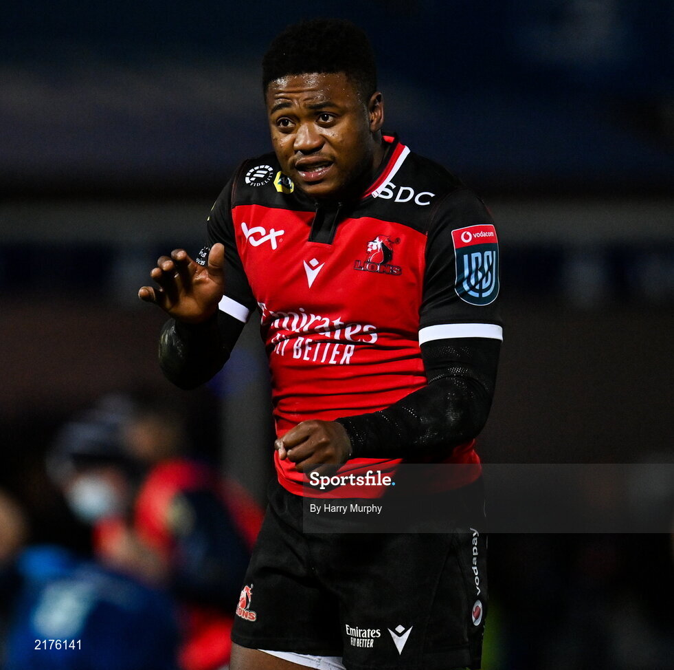 25 February 2022; Wandisile Simelane of Emirates Lions during the United Rugby Championship match between Leinster and Emirates Lions at RDS Arena in Dublin. Photo by Harry Murphy/Sportsfile