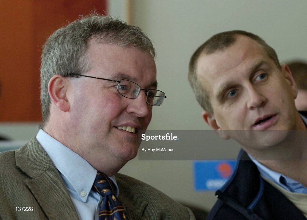13 March 2004; Aidan Doyle and Declan Conroy, right, at the reconvened  eircom league Annual General Meeting. Clarion Hotel, IFSC, Dublin. Picture credit; Ray McManus / SPORTSFILE *EDI*