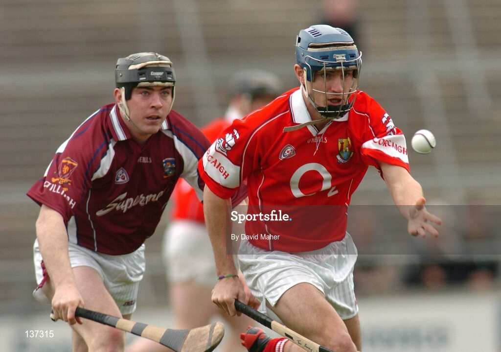 11 April 2004; Tom Kenny, Cork, in action against Eugene Cloonan, Galway. Allianz Hurling League 2004, Division 1, Group 1, Galway v Cork, Pearse Stadium, Galway. Picture credit; David Maher / SPORTSFILE *EDI*