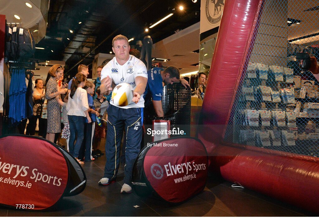 1 August 2013: Leinster's Sean Cronin taking part in the Elverys Sports Rugby Challenge at Canterbury's launch of the new Leinster 2013/14 jersey, hosted by Elverys Sports in Arnotts. Leinster will wear the new jersey in match action for the first time at home on Friday 30th August, when they come up against Northampton Saints in a friendly at the Donnybrook Stadium. Elverys Sports, Arnotts, Dublin. Picture credit: Matt Browne / SPORTSFILE