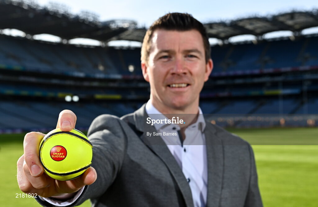 10 March 2022; Today the GAA launched the new GAA Smart Sliotar, which will be used in this years Under 20 hurling championship. The aim of the smart sliotar is to ensure consistency in performance, compliance with specifications, and to ensure it meets ethical standards of manufacture. In attendance at the launch is former Galway hurler Eoin McDonagh at Croke Park in Dublin. Photo by Sam Barnes/Sportsfile