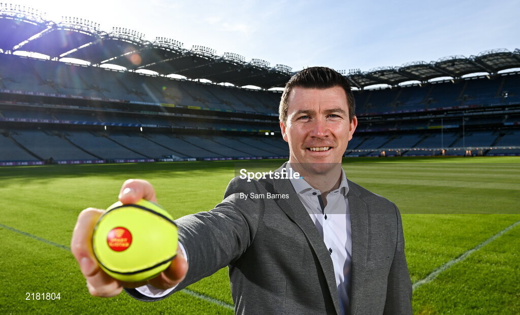 10 March 2022; Today the GAA launched the new GAA Smart Sliotar, which will be used in this years Under 20 hurling championship. The aim of the smart sliotar is to ensure consistency in performance, compliance with specifications, and to ensure it meets ethical standards of manufacture. In attendance at the launch is former Galway hurler Eoin McDonagh at Croke Park in Dublin. Photo by Sam Barnes/Sportsfile
