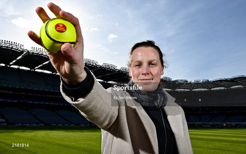10 March 2022; Today the GAA launched the new GAA Smart Sliotar, which will be used in this years Under 20 hurling championship. The aim of the smart sliotar is to ensure consistency in performance, compliance with specifications, and to ensure it meets ethical standards of manufacture. In attendance at the launch is Camogie Association technical development and participation manager Louise Conlon at Croke Park in Dublin. Photo by Sam Barnes/Sportsfile