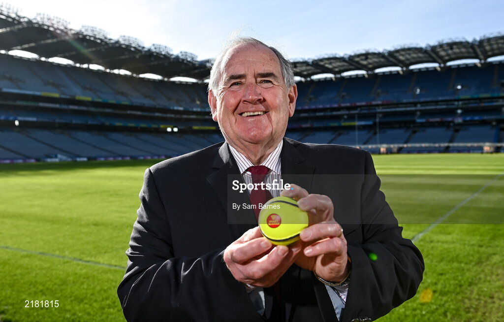 10 March 2022; Today the GAA launched the new GAA Smart Sliotar, which will be used in this years Under 20 hurling championship. The aim of the smart sliotar is to ensure consistency in performance, compliance with specifications, and to ensure it meets ethical standards of manufacture. In attendance at the launch is Chairman of the Sliotar Workgroup Ned Quinn at Croke Park in Dublin. Photo by Sam Barnes/Sportsfile