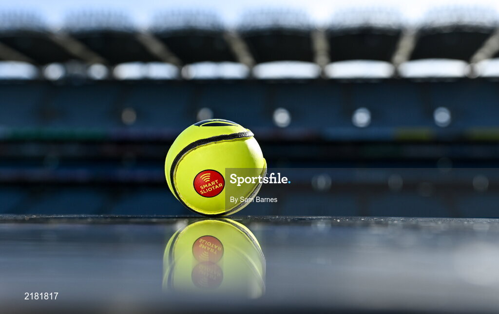 10 March 2022; Today the GAA launched the new GAA Smart Sliotar, which will be used in this years Under 20 hurling championship. The aim of the smart sliotar is to ensure consistency in performance, compliance with specifications, and to ensure it meets ethical standards of manufacture. Pictured is the new GAA Smart Sliotar at Croke Park in Dublin. Photo by Sam Barnes/Sportsfile