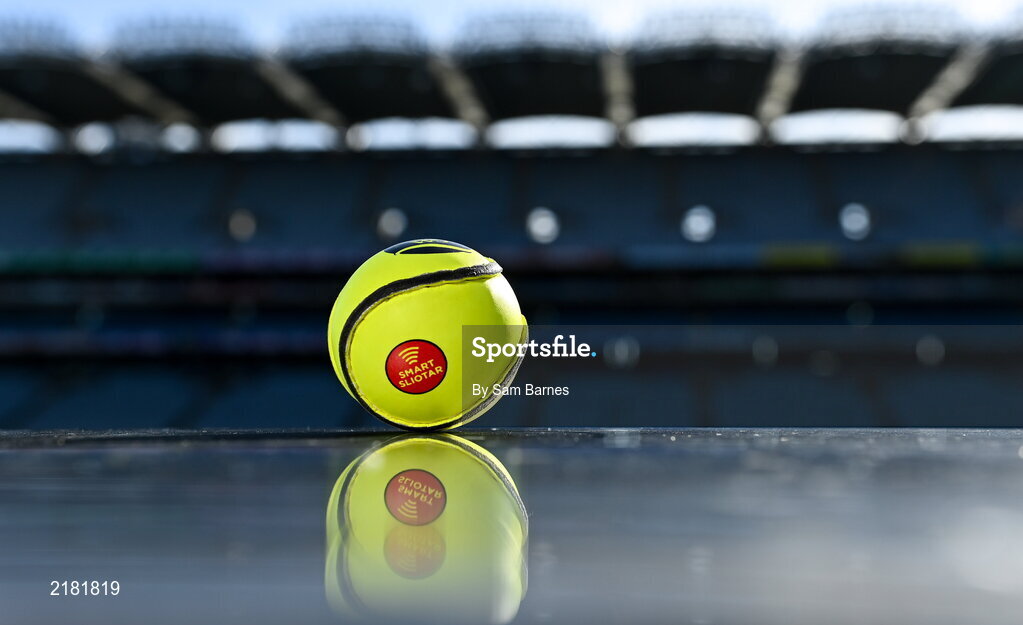 10 March 2022; Today the GAA launched the new GAA Smart Sliotar, which will be used in this years Under 20 hurling championship. The aim of the smart sliotar is to ensure consistency in performance, compliance with specifications, and to ensure it meets ethical standards of manufacture. Pictured is the new GAA Smart Sliotar at Croke Park in Dublin. Photo by Sam Barnes/Sportsfile