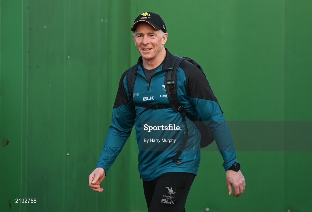 26 March 2022; Connacht head coach Andy Friend arrives before the United Rugby Championship match between Connacht and Leinster at the Sportsground in Galway. Photo by Harry Murphy/Sportsfile