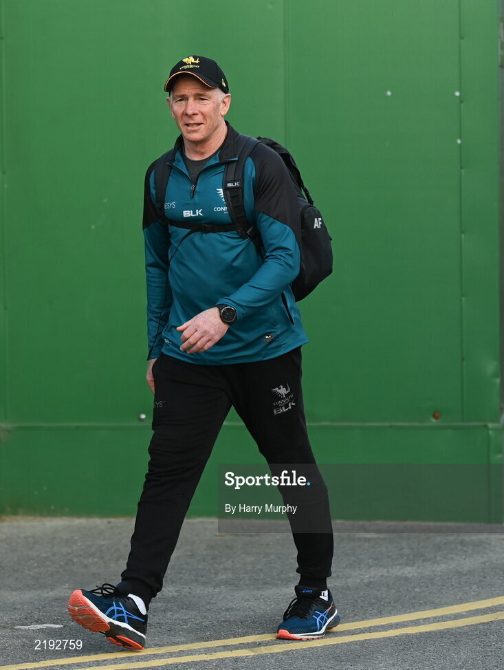 26 March 2022; Connacht head coach Andy Friend arrives before the United Rugby Championship match between Connacht and Leinster at the Sportsground in Galway. Photo by Harry Murphy/Sportsfile
