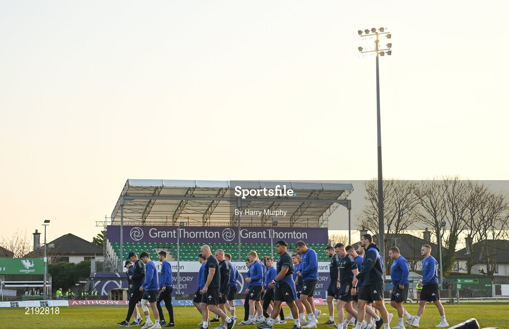 26 March 2022; Leinster players walk the pitch before  the United Rugby Championship match between Connacht and Leinster at the Sportsground in Galway. Photo by Harry Murphy/Sportsfile