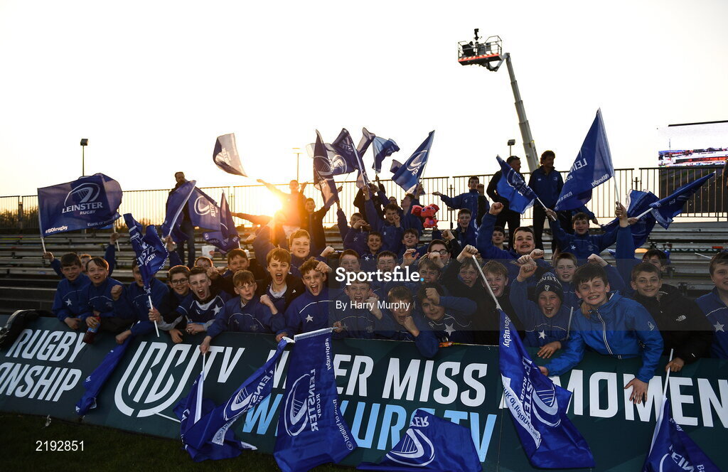 26 March 2022; Leinster supporters from St Mary's College before the United Rugby Championship match between Connacht and Leinster at the Sportsground in Galway. Photo by Harry Murphy/Sportsfile
