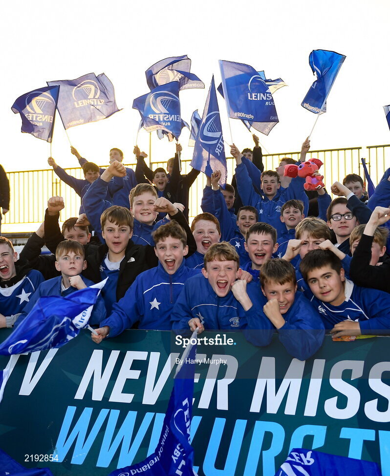 26 March 2022; Leinster supporters from St Mary's College before the United Rugby Championship match between Connacht and Leinster at the Sportsground in Galway. Photo by Harry Murphy/Sportsfile