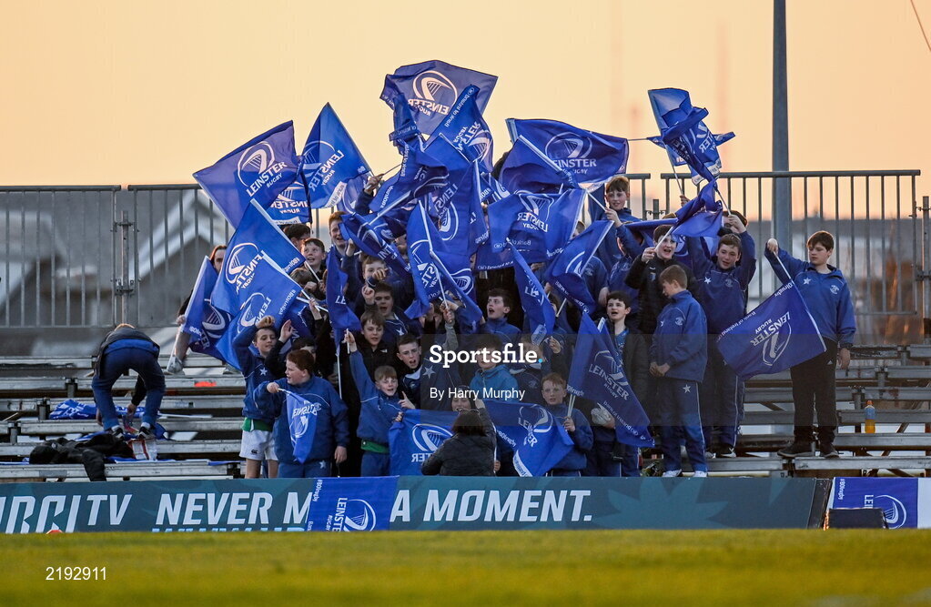 26 March 2022; Leinster supporters from St Marys College before the United Rugby Championship match between Connacht and Leinster at the Sportsground in Galway. Photo by Harry Murphy/Sportsfile