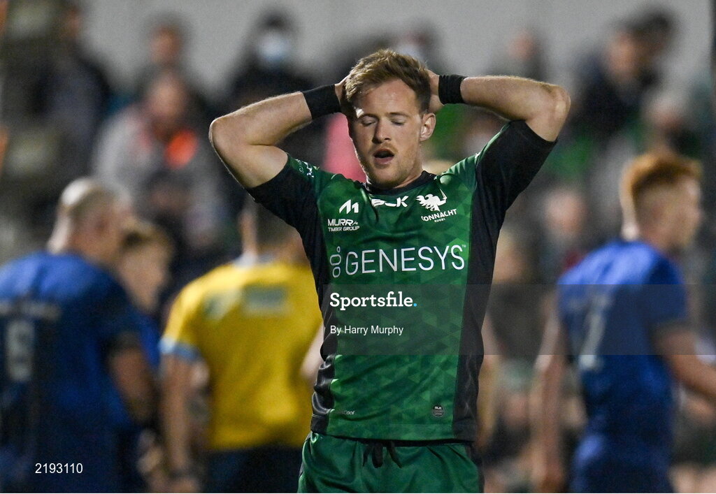 26 March 2022; Kieron Marmion of Connacht reacts during the United Rugby Championship match between Connacht and Leinster at the Sportsground in Galway. Photo by Harry Murphy/Sportsfile